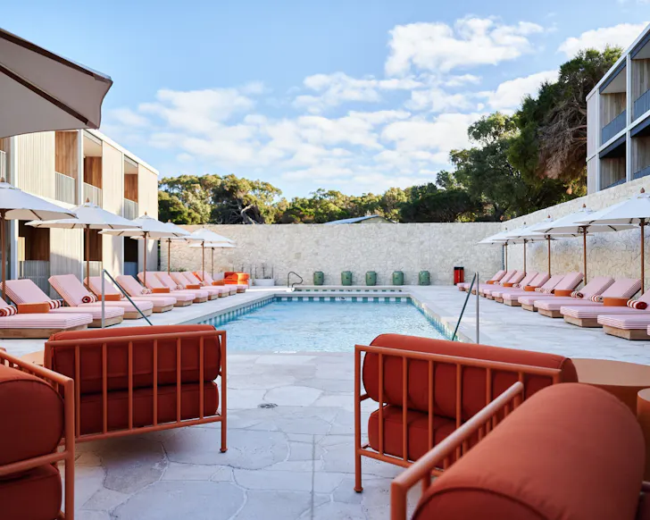 The heated swimming pool at The Lodge Wadjemup.