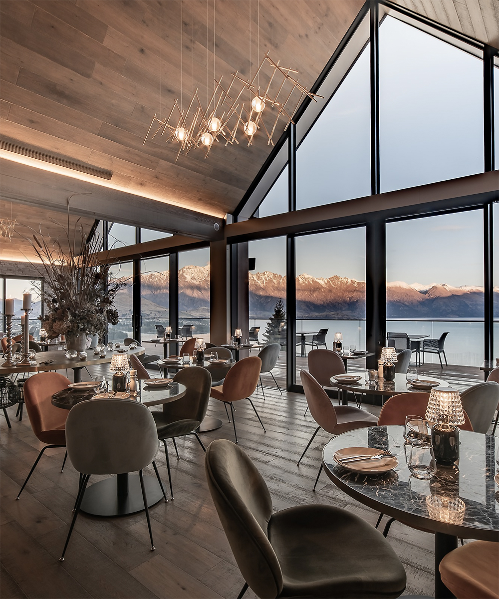 The interior of the stunning Nest Bar and Kitchen, one of Queenstown's best restaurants. With a view.