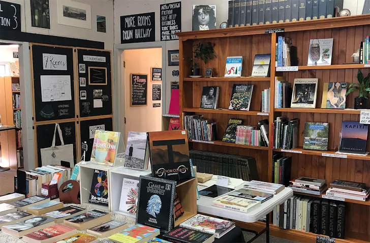 A well organised room at The Open Book, one of the best bookstores in Auckland.