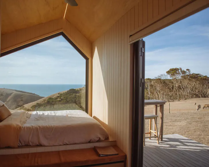 A sea view from the bed at The Passage best tiny homes SA