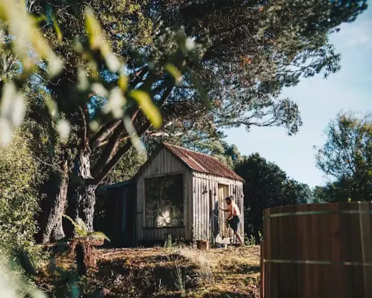 An external view of The Picker's Cabin Airbnb one of the best stays in Tasmania