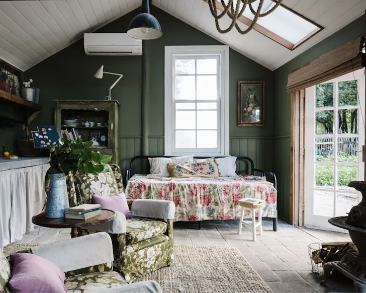 The vintage-style interior of The Potting Shed one of the best pet-friendly Airbnbs Victoria
