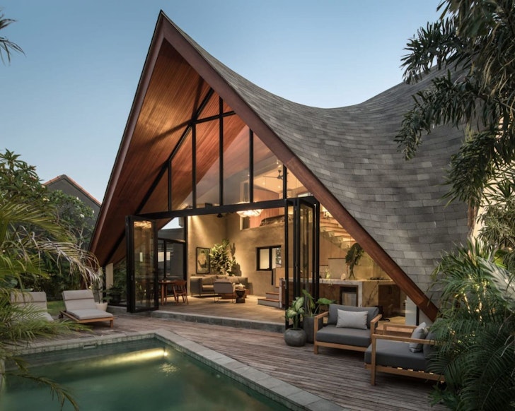 The pointy roof of The River Studio best Canggu villas