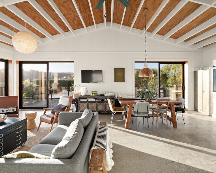 A view of the living space at The Shed best large group Airbnbs New Zealand