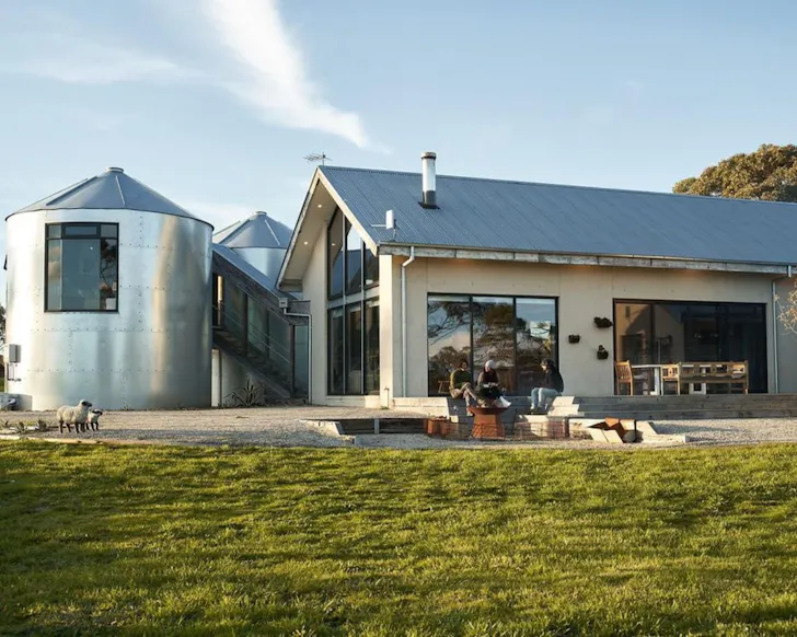 An exterior view of The Silo House best Airbnbs Victoria