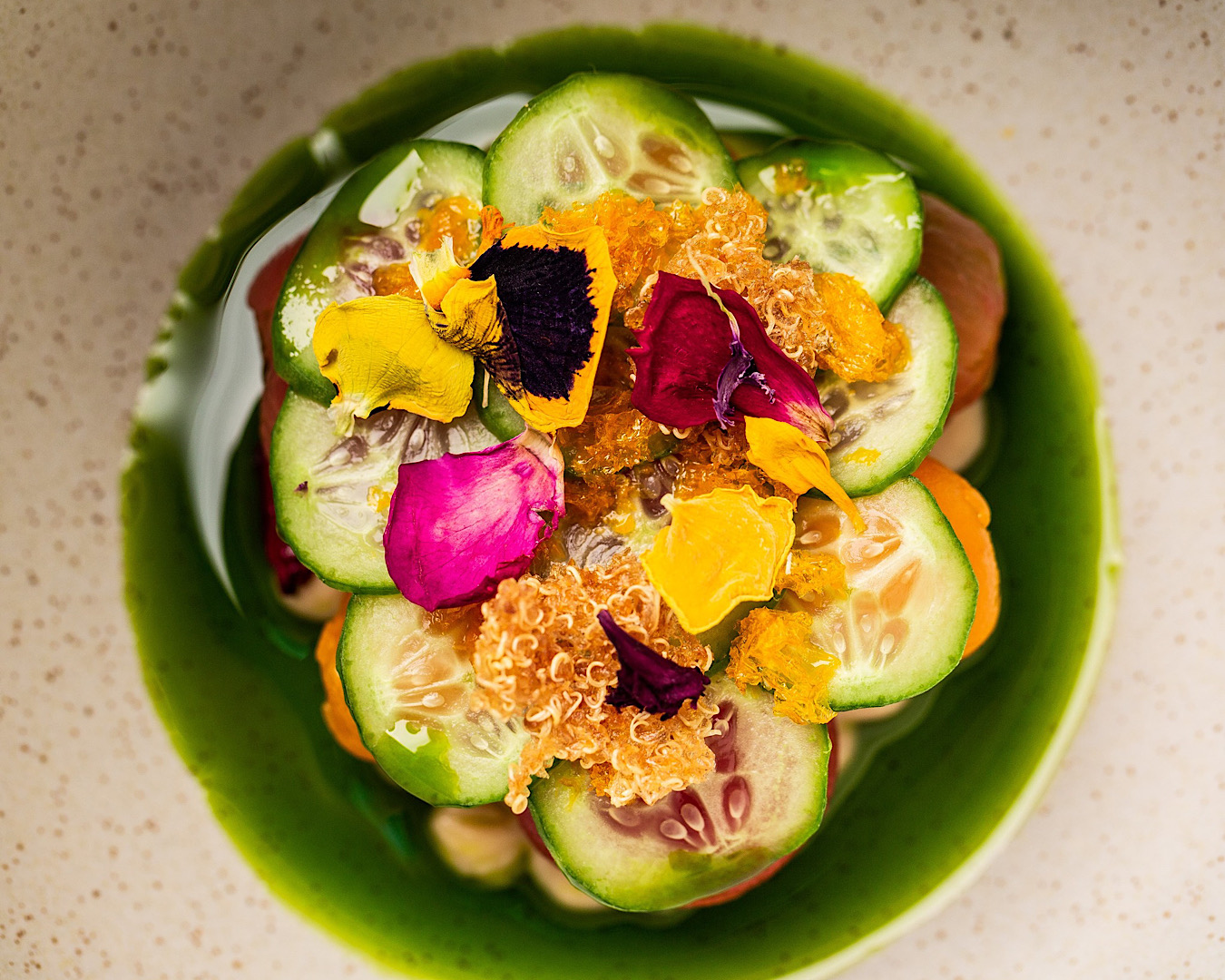 An exquisite green entree from The Sugar Club, one of the best restaurants in Auckland CBD. 
