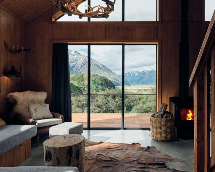 A view of the mountain outside The Temple Cabin one of the best Airbnbs in New Zealand