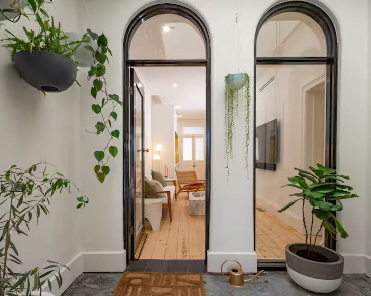 Two arched windows in the Terrace Apartment Airbnb in Trending Adelaide