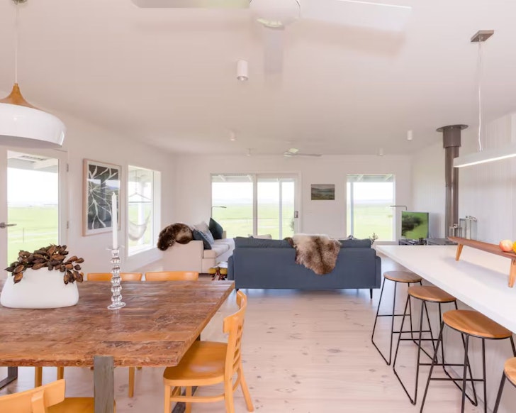 The living space at The Yanakie House one of the best large group Airbnbs Victoria