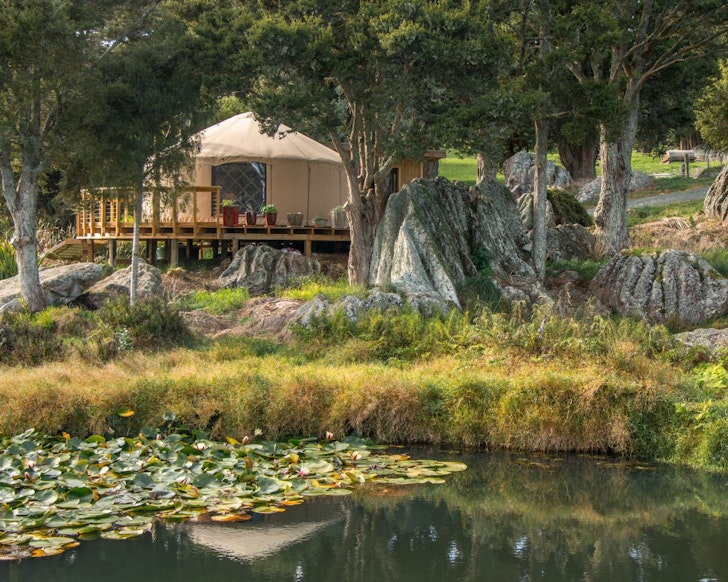 A view of The Yurt Wai Rua best Airbnbs hot tubs outdoor baths New Zealand