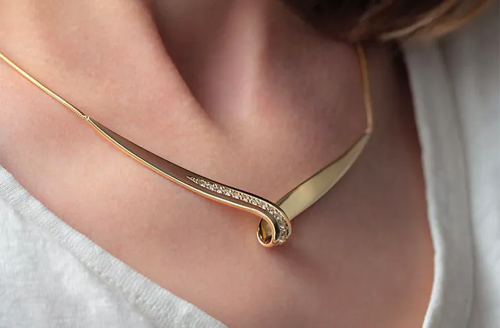 Someone wears a beautiful piece from The Rolling Mill in Wellington, one of the best jewellers in New Zealand.
