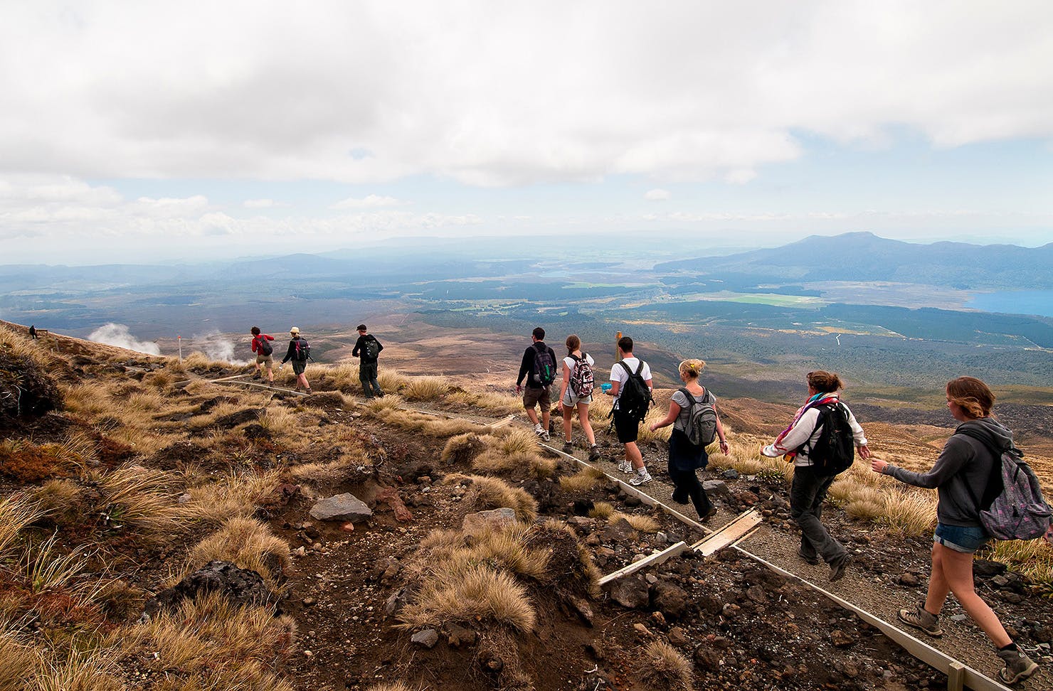 People cross the Tongariro Northern Circuit.