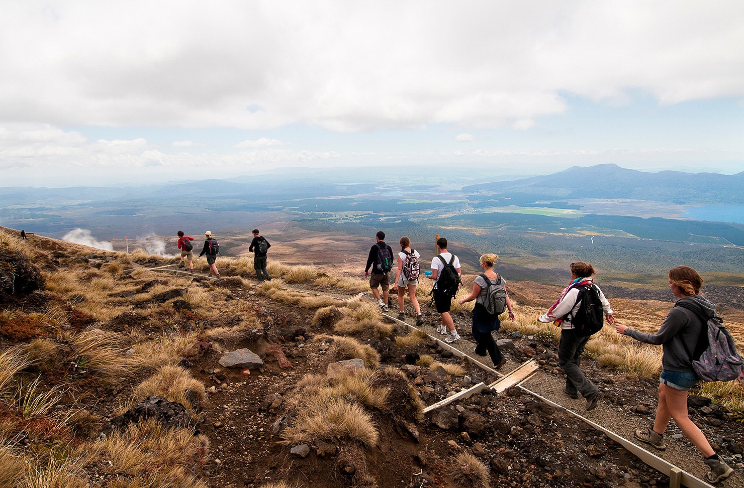 People cross the Tongariro Northern Circuit.