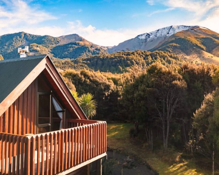A view of the mountains behind Totara Lodge best Airbnbs with fireplaces New Zealand
