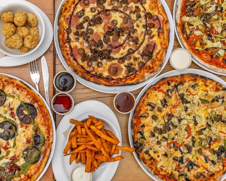 A selection of delicious looking pizzas at Tuatara Cafe in Invercargill.