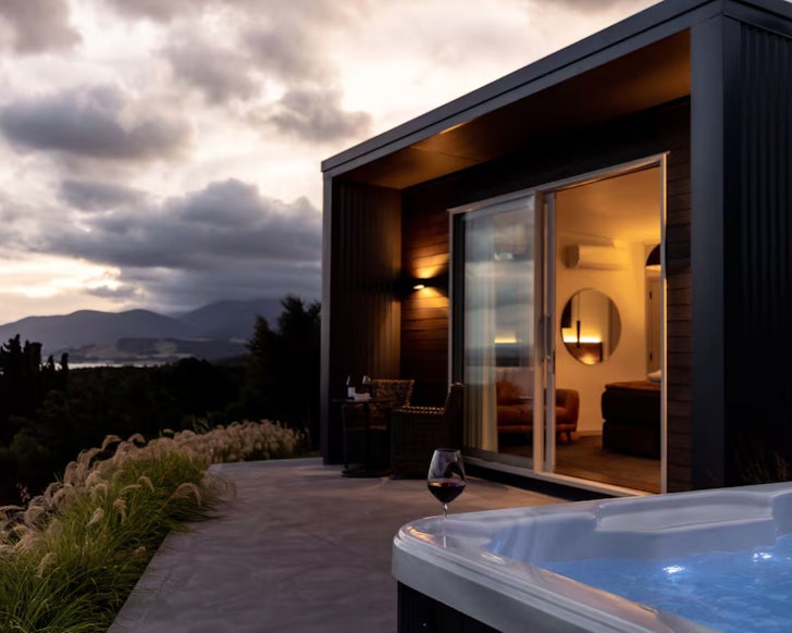 A view of the Tui Suite and its hot tub one of the most romantic stays in Wellington