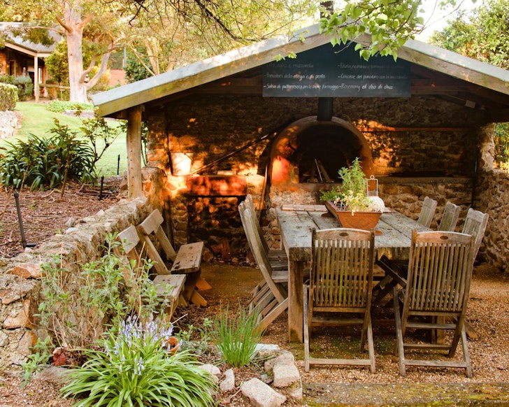 The pizza oven at Tussie Mussie best farm stays Victoria