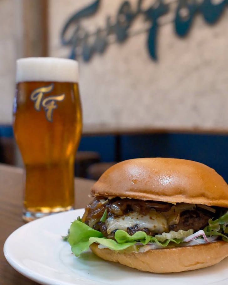 Beer and a burger at TwoFold. 