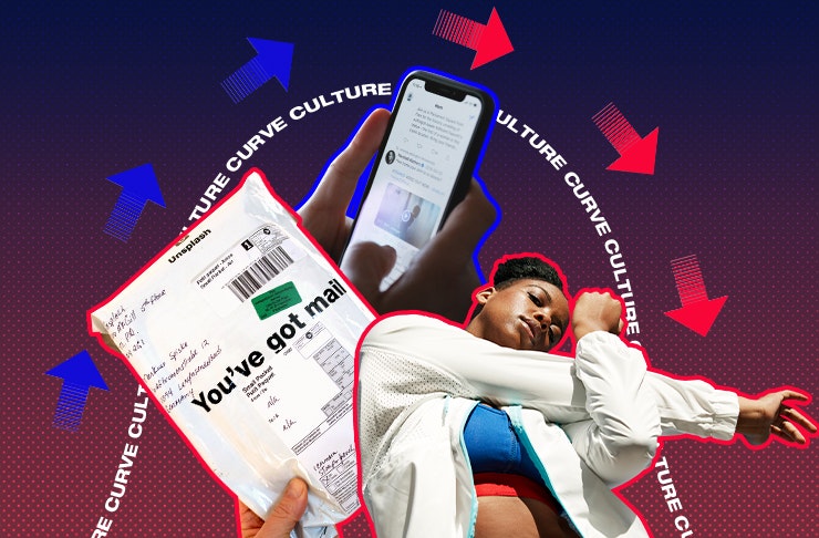 A collage image to depict the Urban Culture Curve, featuring a post parcel, an iPhone app and a girl stretching. 