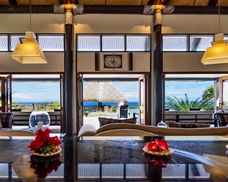 The living space at the Ultimate Private Retreat Fiji looking out to the lagoon