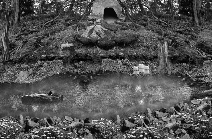 A black and white composite photograph by Hayley Millar Baker.
