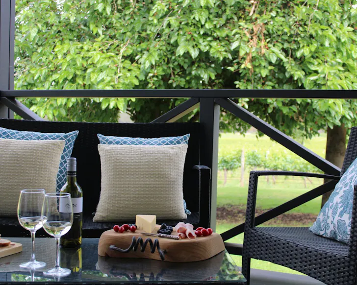 The view from the deck at Upper Reach Winery Spa Cottage best Swan Valley accommodation