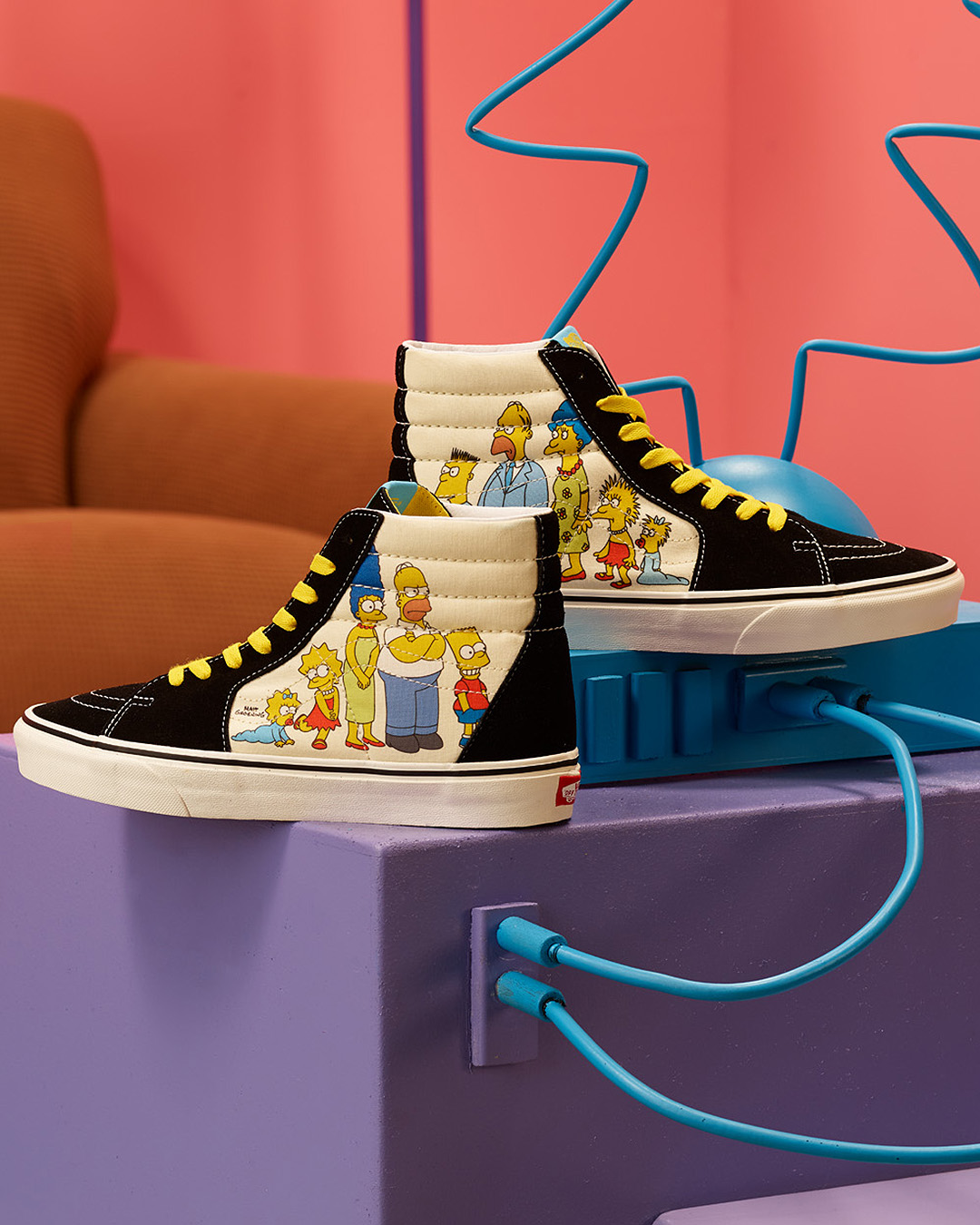 Sk8-Hi tops from Vans x Simpsons featuring old and new school Simpsons characters.