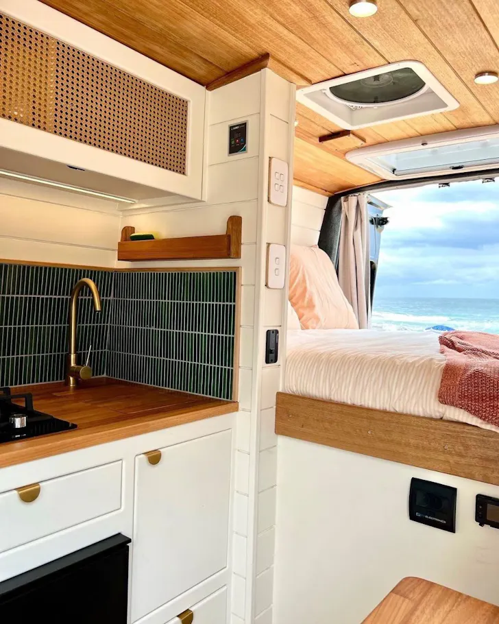The kitchen space at Vanwilder best pet-friendly campervan hire Queensland