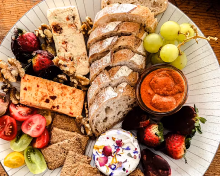 A dairy-free cheese platter. 