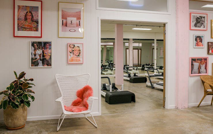 Interior of the pilates stuido, looking through the door to the reformer room