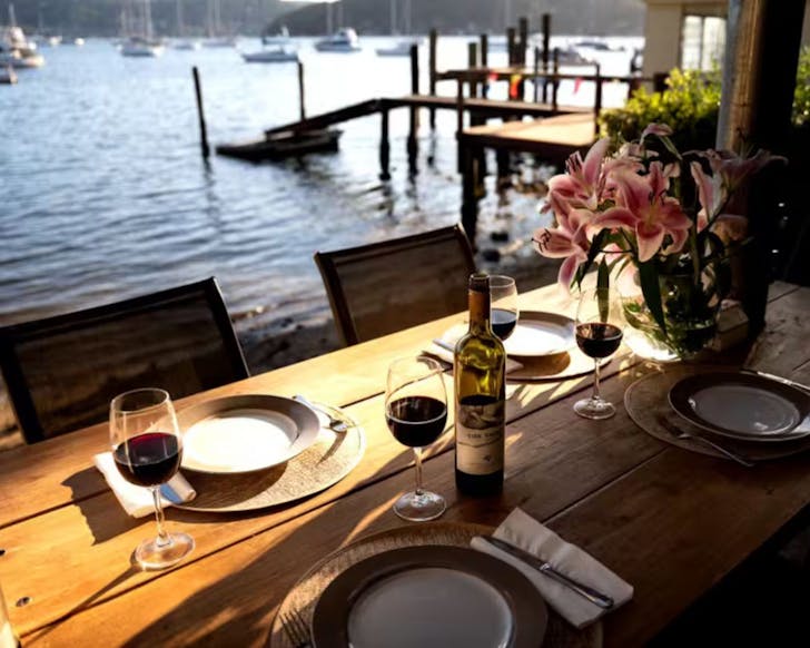 A view from the deck of Pittwater Boathouse Airbnb with hot tub near Sydney NSW