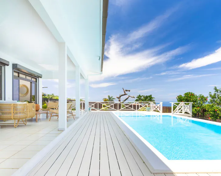 The pool and living space at Villa Beach House best Tahiti Airbnbs