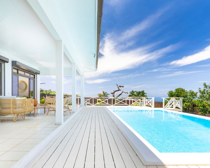 The pool and living space at Villa Beach House best Tahiti Airbnbs