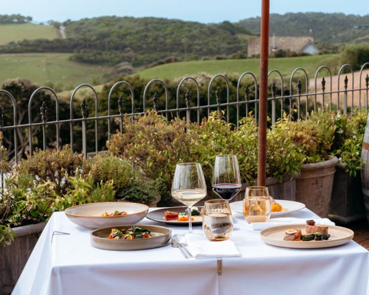 Enjoying a nice meal and scenery at the Waiheke Island