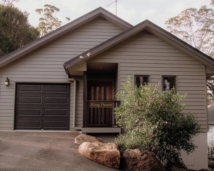 Beige front of cottage