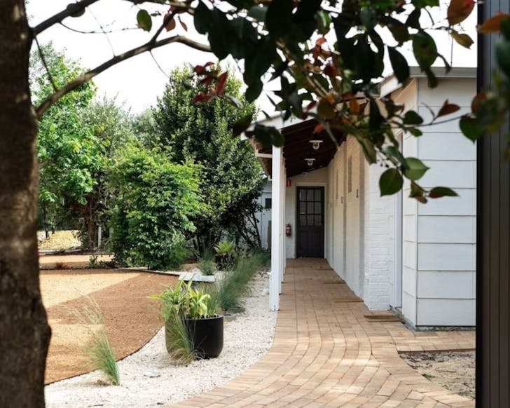 Shed entry with trees