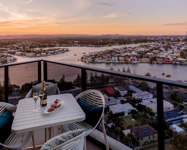 Balcony with sunset view