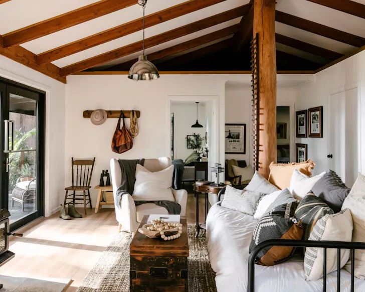 The lounge at Water & Woods best winter cabins near Brisbane