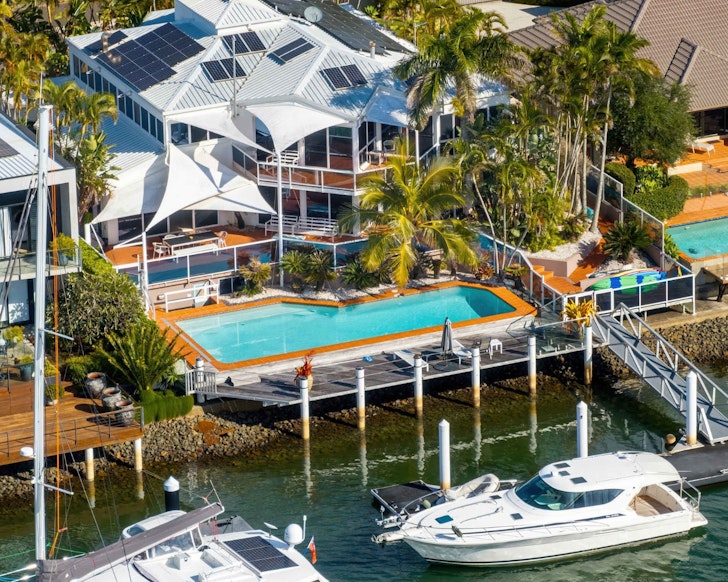 An aerial view of Waterfront Living in Minyama best large group accommodation near brisbane