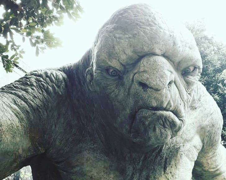 One of the trolls from The Hobbit films, standing guard outside the WÄtÄ Cave
