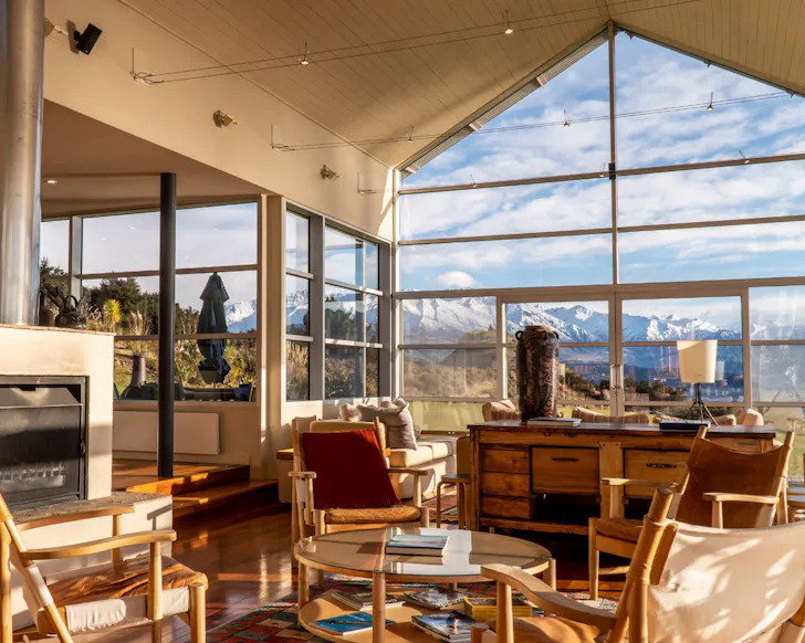 The glass wall at Whare Kea best lakefront Airbnbs NZ