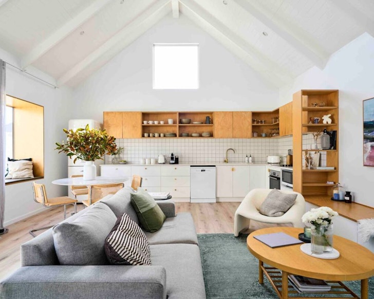 A view of the living space at White Barn one of the best Airbnbs in Hobart