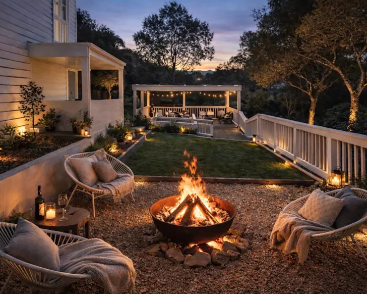 The fire pit at Winter Escape best kid-friendly Airbnbs Melbourne