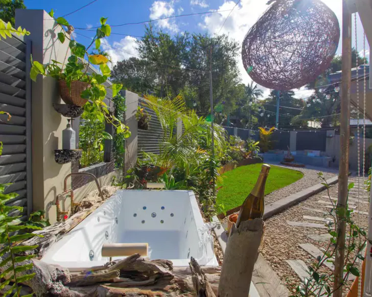The outdoor bath at Winter Wonderland Sunshine Coast