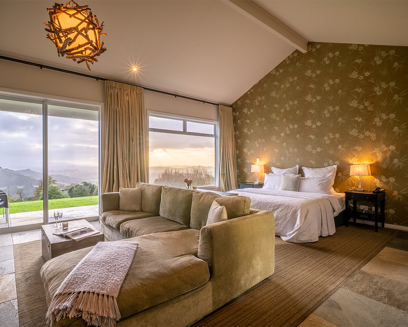 A sumptuous room at the Woodhouse Mountain Lodge, one of the best luxury hotels in New Zealand.