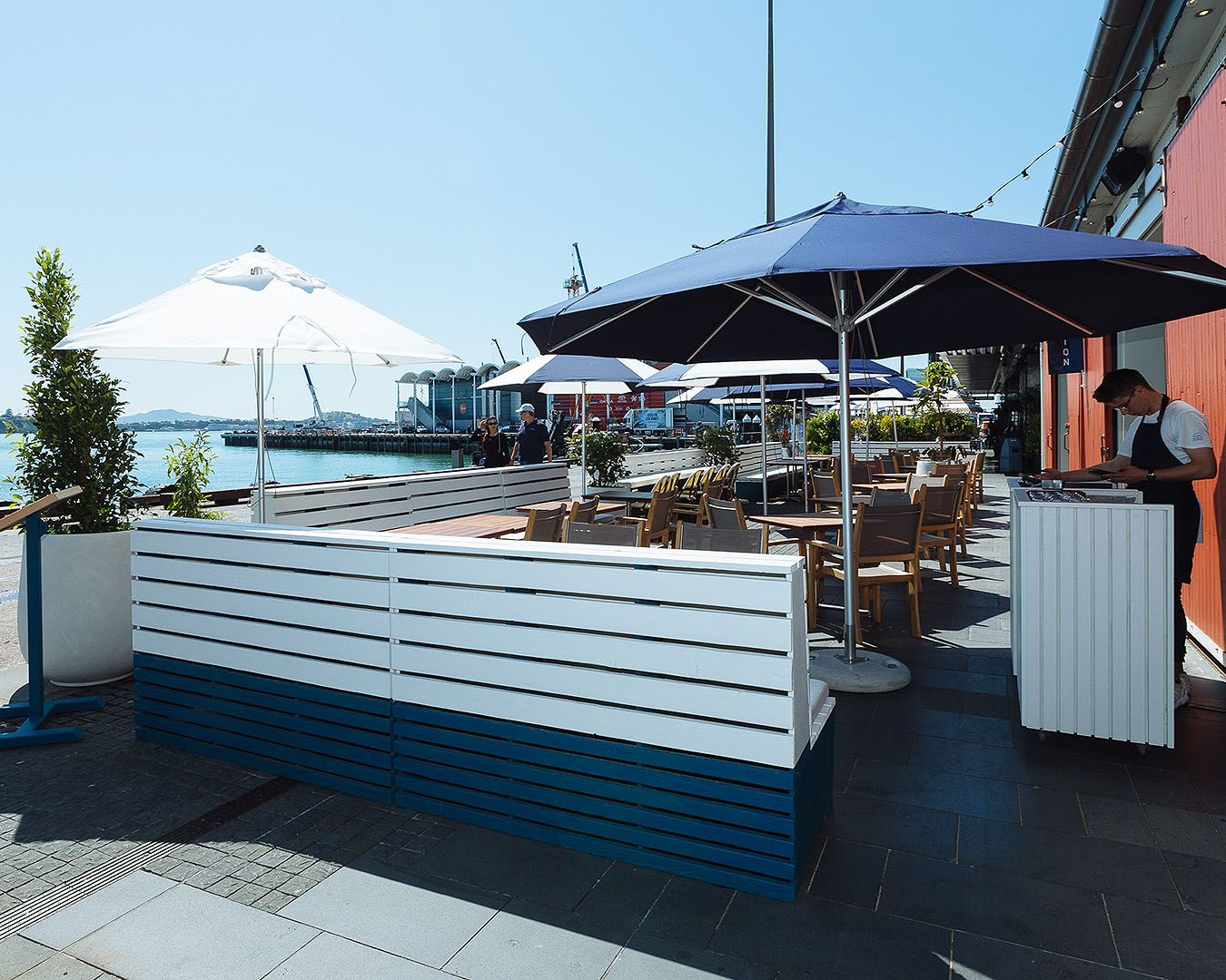 The exterior of Wynyard Pavilion, one of the best waterfront restaurants and bars in Auckland.