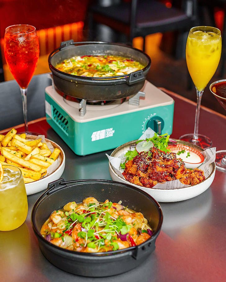 A table laden with bottomless brunch goodies.