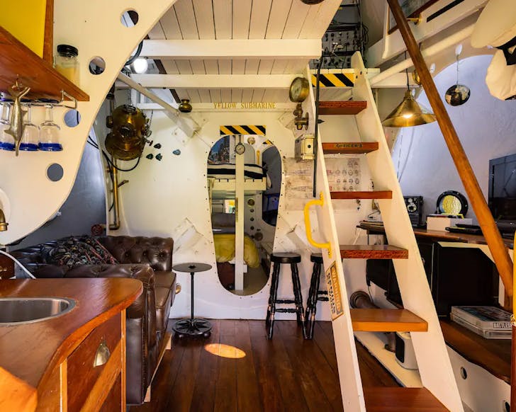 Accomodation inside a yellow submarine, one of the most weird and wonderful places to stay in New Zealand. 