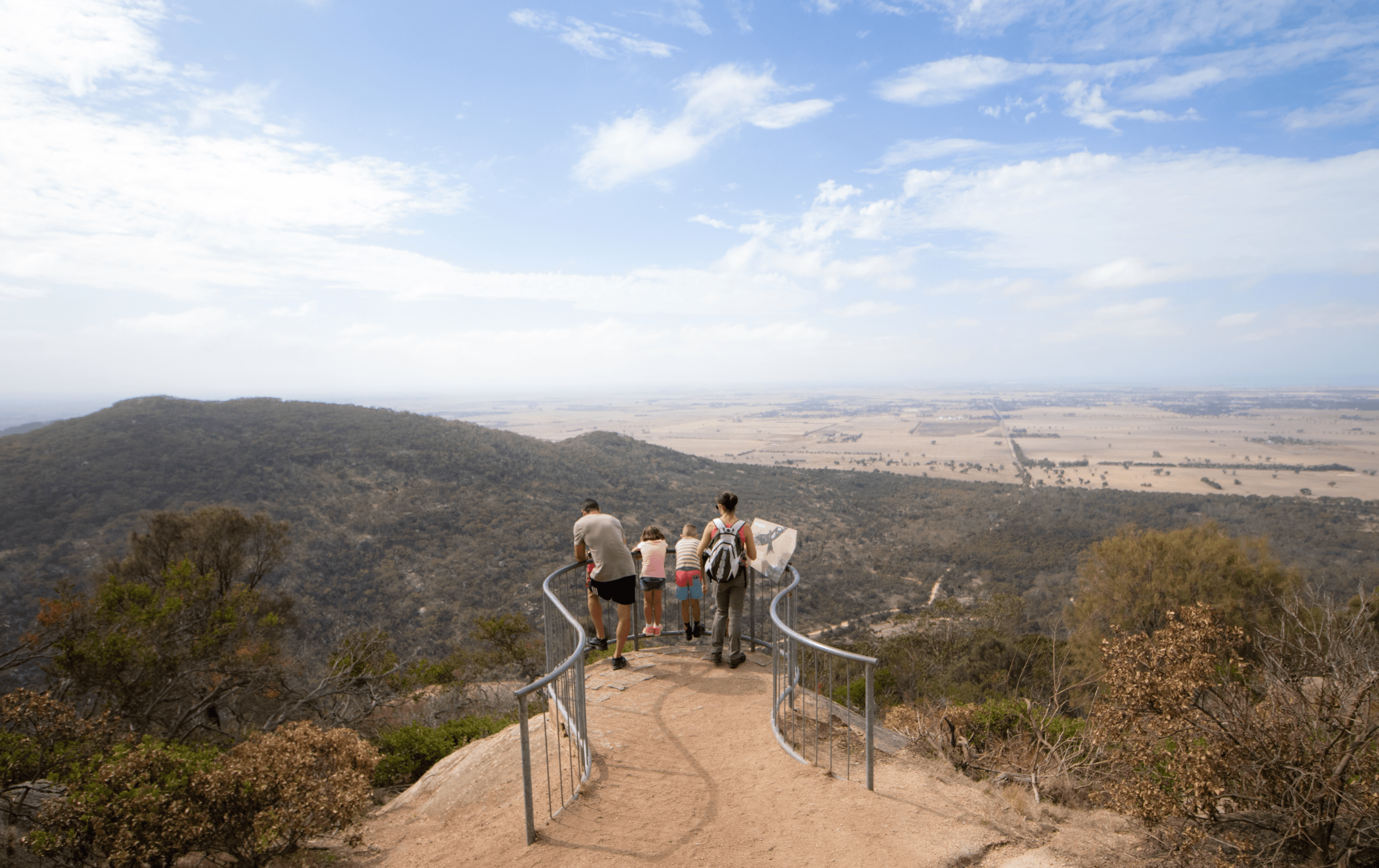 A family standing at a lookout at one of the best walks in Victoria. 