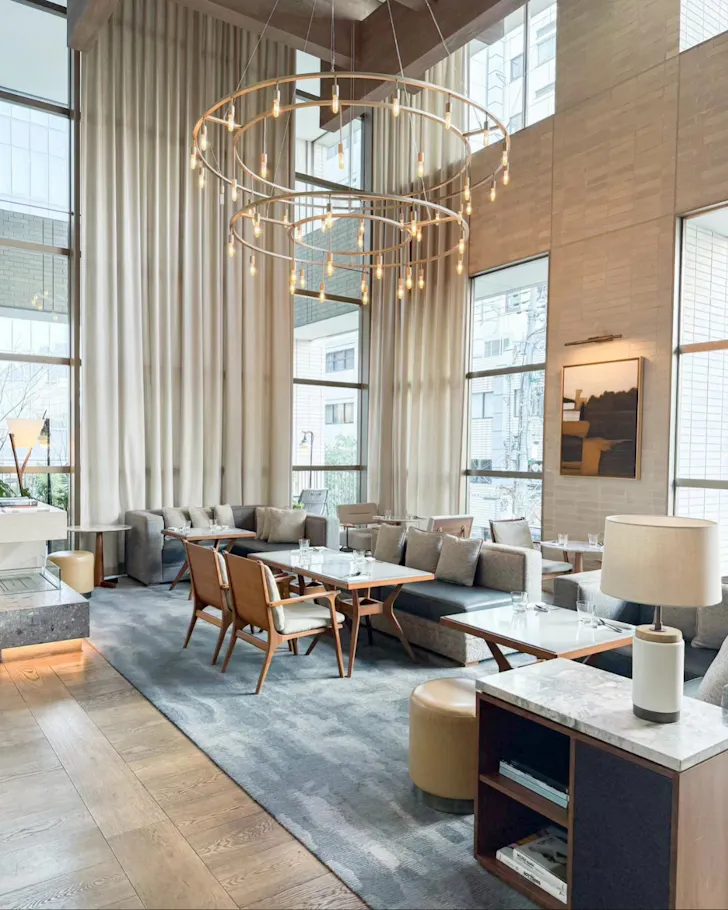 The beautiful light-filled lobby of the Zentis Osaka.